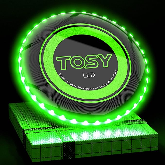 TOSY Bundle of 3-2X Green + Red - Flying Disc 36 LEDs, Super Bright, Smart Modes, Auto Light Up, Rechargeable, Cool Fun Christmas, Birthday & Camping Gift for Men/Boys/Teens/Kids, 175g Frisbee