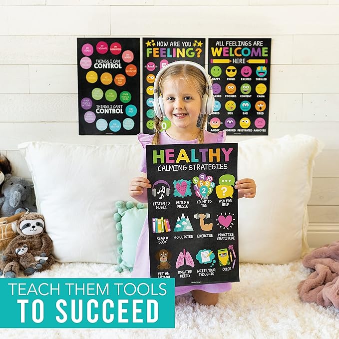Hadley Designs Feelings Chart For Kids Ages 4-8- Emotions Chart For Toddlers 3-5, Counseling Feelings Posters For Classroom Calming Corner, Social Emotional Learning Poster, Chalkboard Classroom Decor
