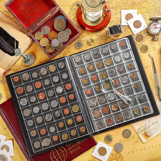 420 Pockets Coin Albums - 28x29 mm/1.1x1.1 inch Pocket Red Coin Book 10 Pages Coin Collection Holder Letter Size Coin Storage Book CS0242RE