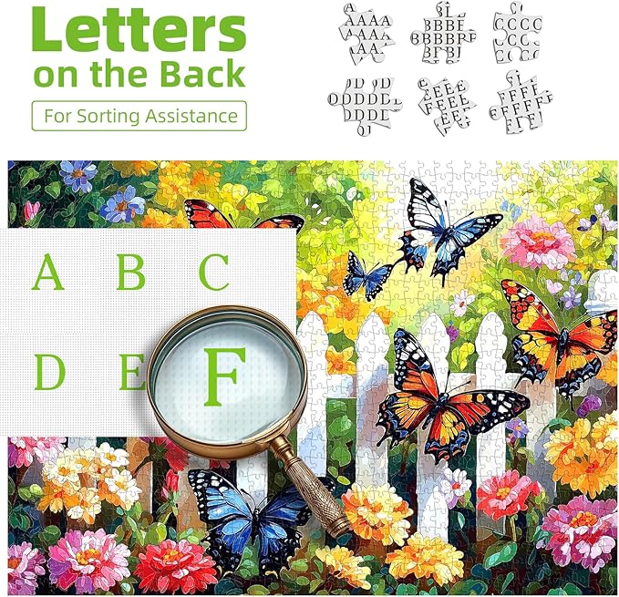 500 Piece Butterfly Garden Jigsaw Puzzle for Adults - 23x15 Inch Colorful Flower & Butterfly Art Puzzle, Unique Cool Puzzles for Home Decor