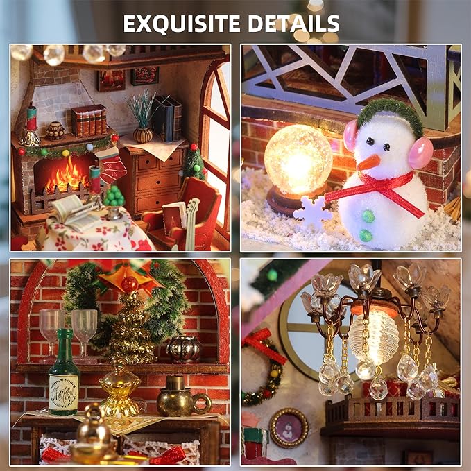 OZJAY Miniature House Kit, Mini House Building Kit with Furniture, DIY Miniature Kit for Adults Teen, Dollhouse Kit for Birthday Christmas, Warm Christmas Lodge