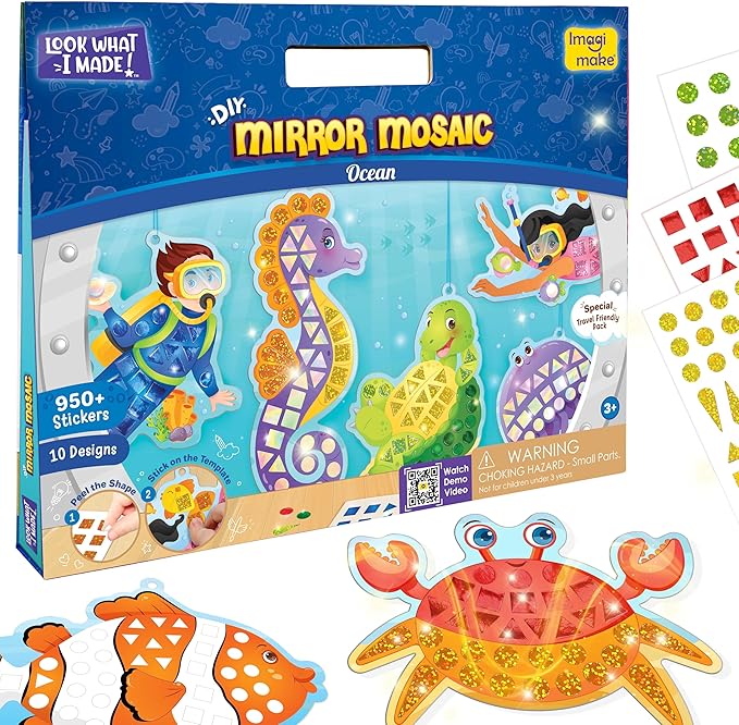Imagimake Mirror Mosaic Ocean Theme Kids Art Set | DIY Craft Kit with Foil Stickers | Mosaic Kit for Kids | Birthday Gift for Boys and Girls Ages 3-8 | Toys for 4 Year Old Boys