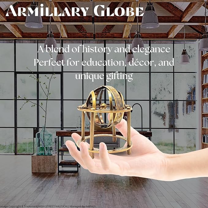 Antique Style Nautical Brass Armillary Sphere World Globe Astrolabe Mounted - Perfect Decor Accent for Office