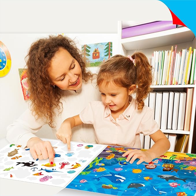 Reusable Sticker Activity Pad, 5 Large Size Scenes, 5 Coloring Pages & 270 Reusable Stickers, Statistic Sticker Pad for Preschool, Kids