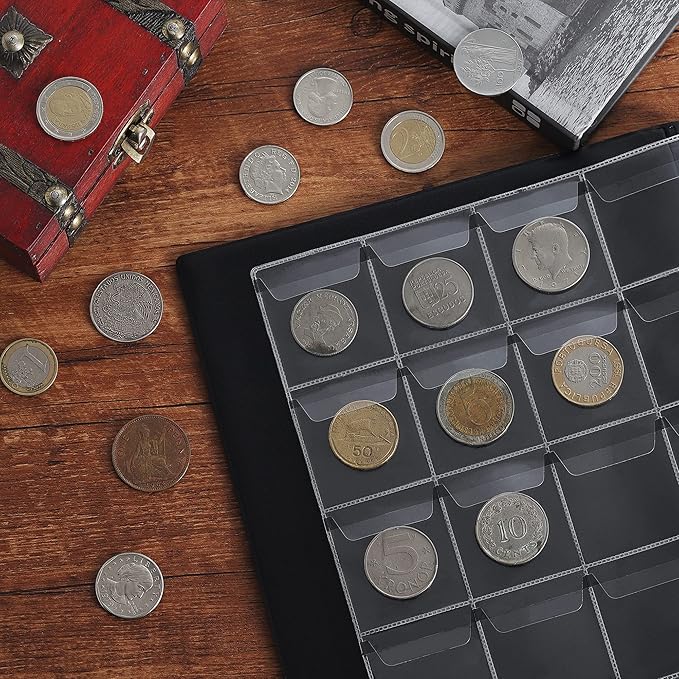 200 Pockets Coin Albums - 1.8x1.8 inch Grid Blue Coin Book 10 Pages Coin Collection Holder Letter Size Coin Storage Book 4.5x4.5 cm Pocket CS0220BL