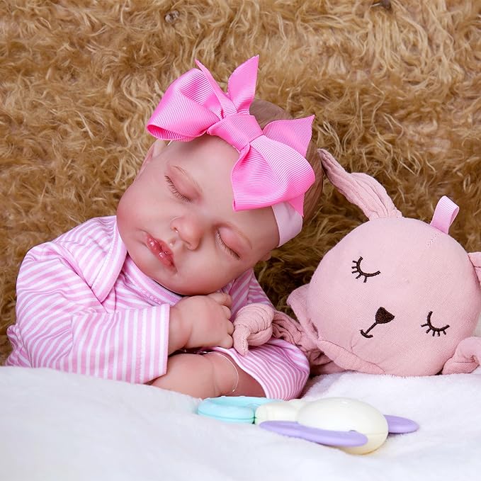 Reborn Baby Doll Accessories Pink Baby Doll Clothes 17-22 Inches Reborn Dolls Cute Newborn Outfits Gift Set for Realistic Dolls