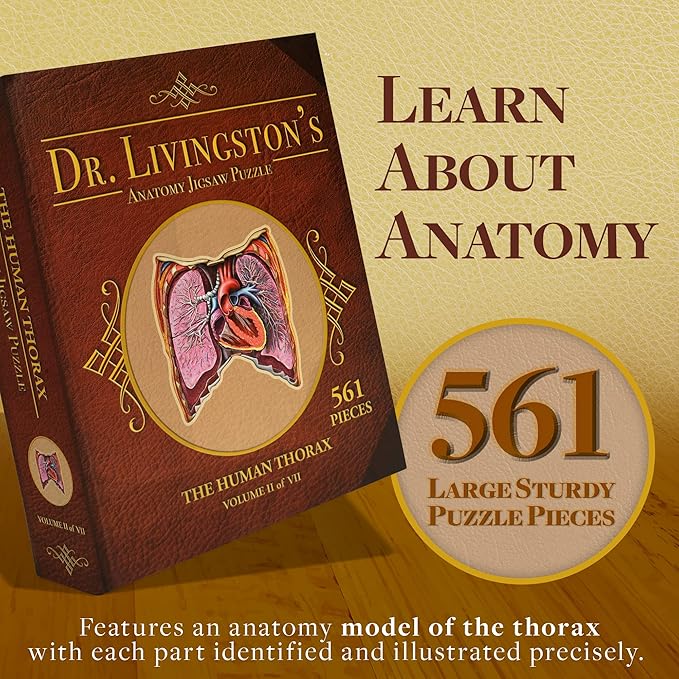 Human Thorax Anatomy Puzzle - Adult Jigsaw Puzzles Unique Gifts for Kids, Nurses, Doctors, Medical Students, Educational Science - 411 Piece Teen Floor Puzzle - Genius Games Dr. Livingston Body Model