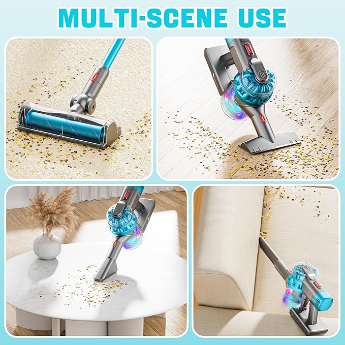4-in-1 Kids Toy Vacuum That Works with Suction, Electric Toddler Toy Vacuum Cleaner for Children Ages 3 4 5 6+ Boys & Girls,Toddlers Toys Cleaning Set for Pretend Play (Cyan)