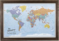 Push Pin Travel Maps Canvas - Personalized Blue Oceans World with Solid Wood Brown Frame