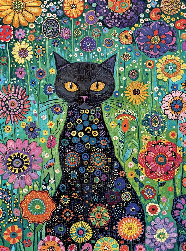 Cross & Glory - Petals and The Midnight Cat - 1000 Piece Jigsaw Puzzle for Adults | Satin-Finish | Vibrant Garden & Cat Theme | Challenging & Artistic Puzzle Game