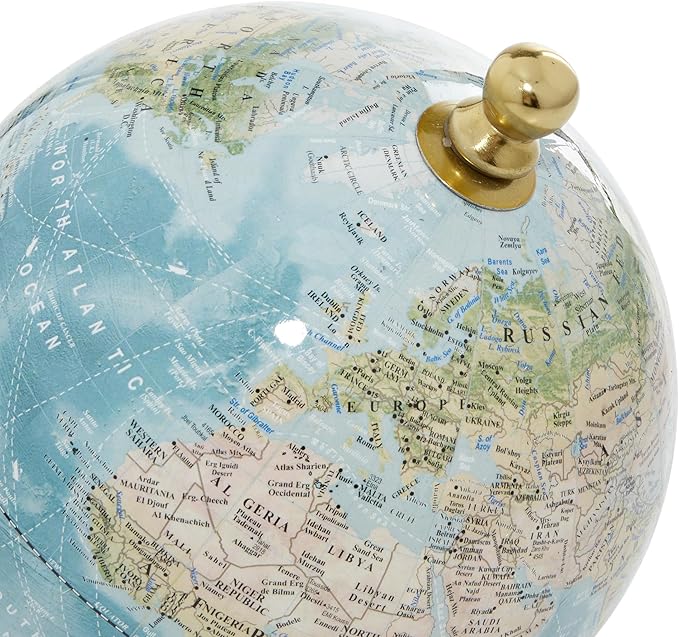 Deco 79 Aluminum Metal World Globe with Marble Base, Desk Globe 6" x 6" x 11", Blue