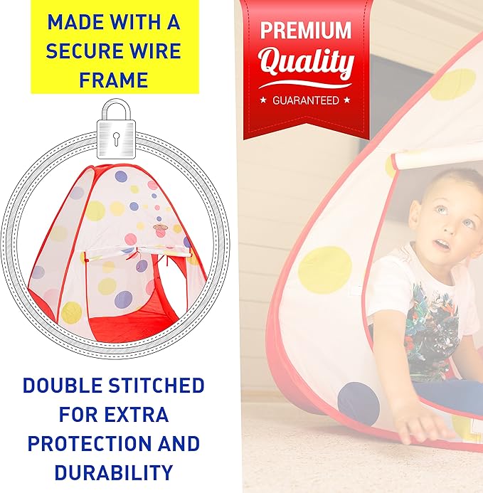 Kids Play Tent with 100 Balls – 39″x39″ Pop-Up Ball Pit Playhouse – Indoor/Outdoor Toy with Mesh Windows & Carry Bag