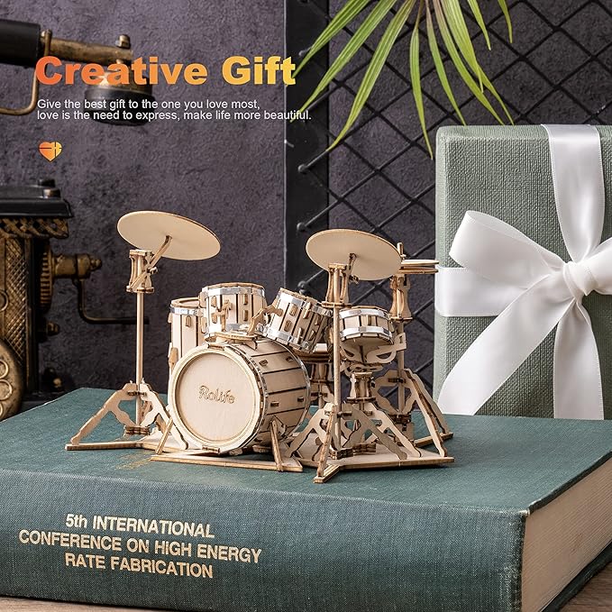 Rolife 3D Wooden Puzzles for Adults Drum kit Musical Instrument Model(TG409)