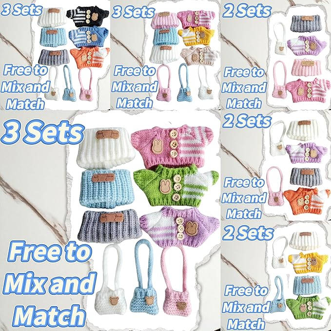15cm & 17cm Doll Clothes Outfits Set - Premium Dress Up Bundle with Exquisite Accessories | Soft Fabric Fashion Doll Costume for 15-17cm Dolls (3set Pink+Purple+Green)