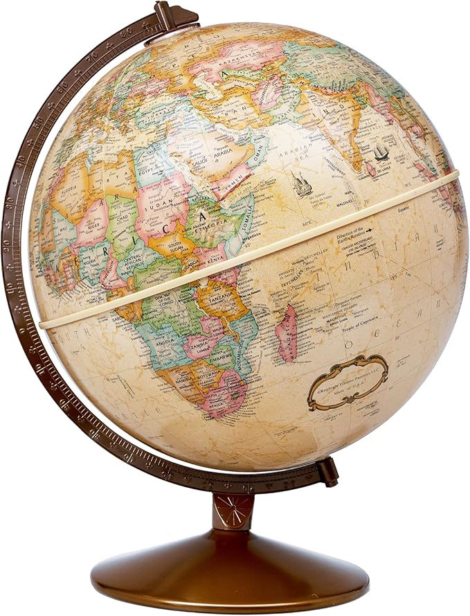 Replogle Globes Franklin World Globe, Antique Ocean, 12-Inch Diameter, Raised Relief (3-Dimensional Relief of Major Mountain Ranges). This Easy to assemble globe features over 4000 place names including political borders and provincial borders, shippin...