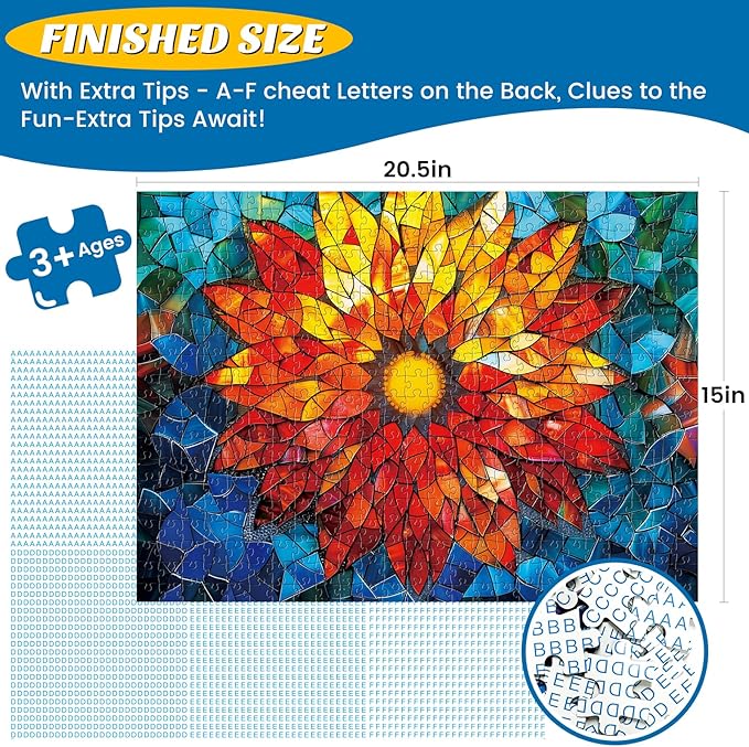 Puzzles for Adults 500 Pieces - Challenging Flower of Life Stained Glass Puzzle, Crystal Puzzle for Adults, Impossible Cool Mosaic Puzzles for Teens 12-16, Perfect for Game Nights 20.5X 15in