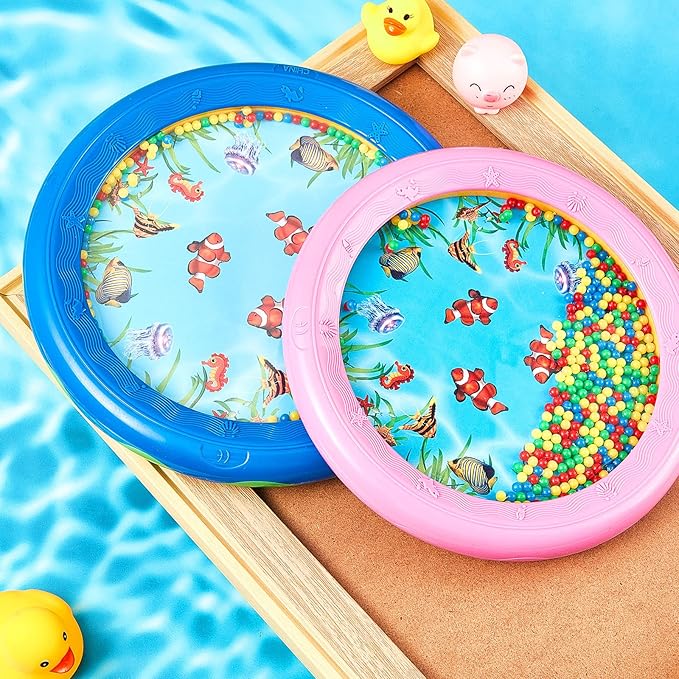 2 Pcs Ocean Drum Wave Bead Ocean Sound Drum Gentle Sea Sound Music Gift Educational Sea Tool Percussion Instruments, Pink and Blue, 7 Inch 8 Inch