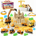 Play Construction Sand Kit, 2.2lbs Magic Sand, 6 Alloy Trucks,1 Big Semi-automatc Excavator,1 Race Truck 100 Tracks,10 Castle Molds,1 Sandbox mat,1 Storage Box, Sensory Toys for Kids Ages 3+