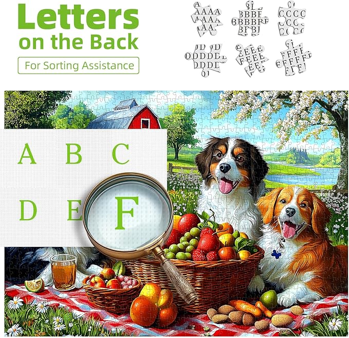Puzzles for Adults 500 Pieces Cute Dogs Jigsaw Puzzles 500 Pieces Difficult Fun Puppy Autumn Picnic Unique Family Puzzle Challenging Games Gift for Teens Kids Adults (21"x15")