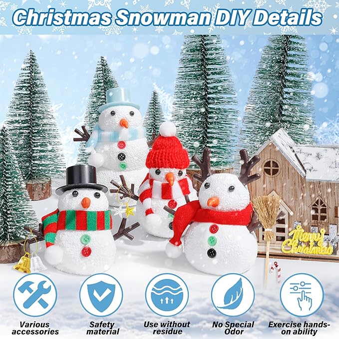 Snowman Crafts for Kids, 10 Pack Christmas Craft DIY Snowman Kit, Build a Snowman Kit Indoor Decorations, Creative Kids Air Dry Modeling Clay, Snowman Making Kit Toys Activities Party Supplies
