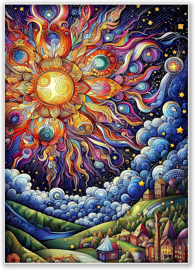 1000-piece The Dreamy Colors of The Sun and The Town Adult Wooden Puzzle, Intellectual Challenge, Stress-Relieving Puzzle, Relaxing Family Activity, Decoration, Size: 29.5 x 19.7 in