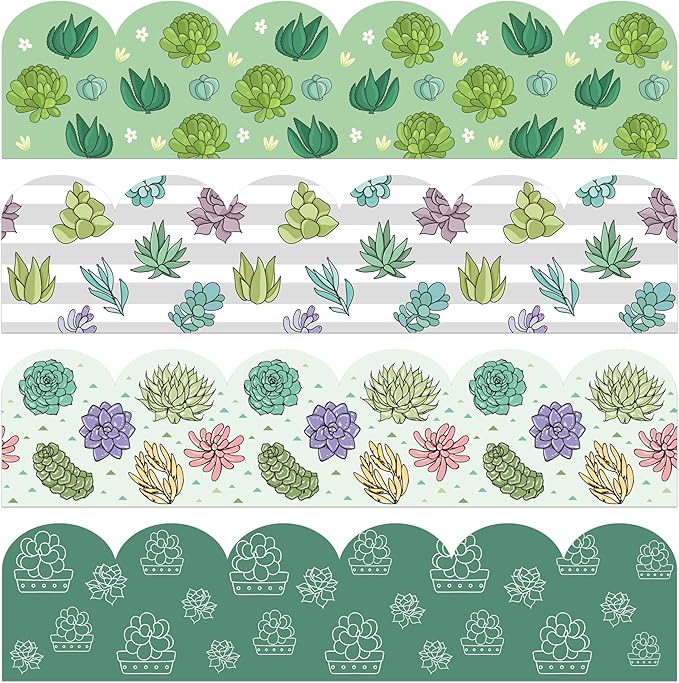 BeYumi Green Succulent Border Trim - 80Pcs Back to School Succulent Bulletin Board Borders Green Plants Border Trim Cactus Decor Classroom Office Chalkboard White Board Outdoor Party Garden Decoration