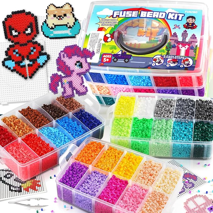 FUNZBO 32000 5mm Fuse Beads Kit - 32 Colors, Homeschool Arts and Crafts Supplies for Kids, Toys Set, Art Decorations for Room, Gifts for Girls and Boys Age 5+