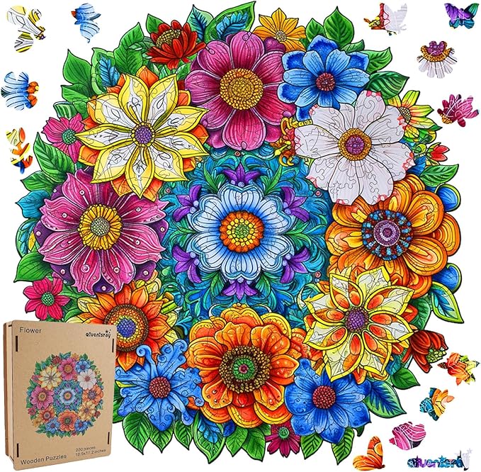 Wooden Jigsaw Puzzles Flower 500pcs 16.5x16.4in, Royal, Wooden Puzzles for Adults, Unique Shape Animal Adult Puzzles, Irregular Wood Puzzles Best Gift for Adults Family Game