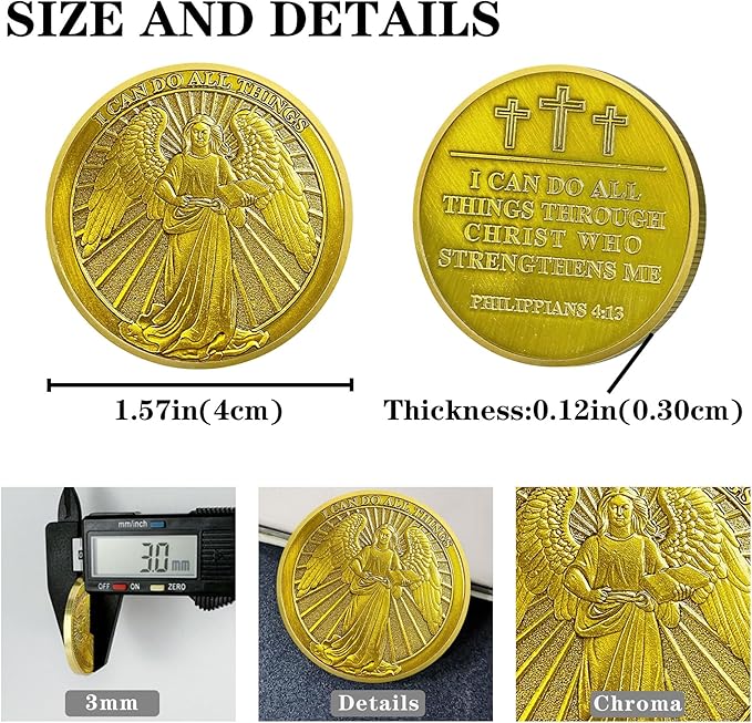 Christian Challenge Coin - Philippians 4:13 Angel Radiance Religious Coin for Faith & Strength | Ideal Christian Gifts for Men & Women Celebrating Faith and Strength (with Transparent Shell）