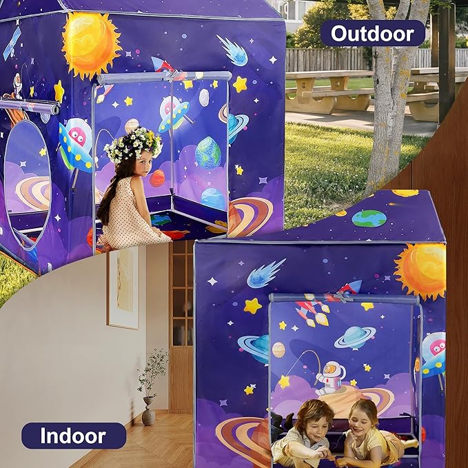 TTLOJ Gift for Christmas Universe Space Style Play Tents for Boys Girls, Playhouse Castle Toy for Toddler Play House, Teepee Tent Indoor Outdoor