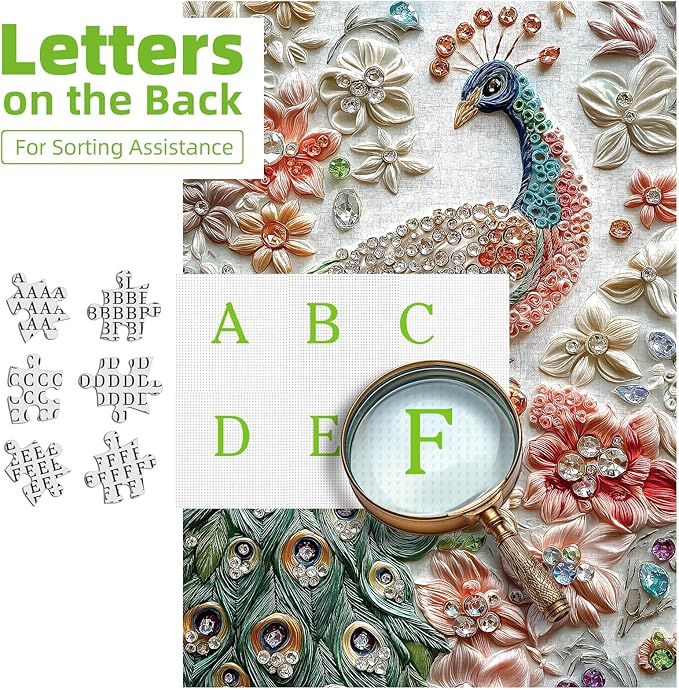 Peacock 1000 Piece Puzzle for Adults Beautiful Peafowl Colorful Flower Bird Crystal Jewellery Art Jigsaw Puzzles with Letters on Back Hard Impossible Difficult Challenging Family Puzzle(27.5"X19.6")