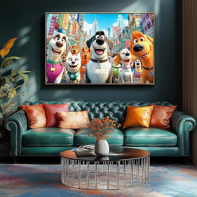 Blueforest 1000 Piece Jigsaw Puzzle for Adults - Cute Cartoon Dogs in City Theme, Challenging & Fun Adult Puzzles for Stress Relief & Home Decor 27.5x19.7 Inch