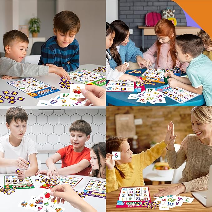 SpriteGru Alphabet & Numbers Bingo Game, Upper/Lowercase Letters, 52 First Words & 20 Numbers Learning- ABC and 123 Bingo Board Game for Kids 4-8, Perfect for Classroom & at Home (Up to 25 Players)