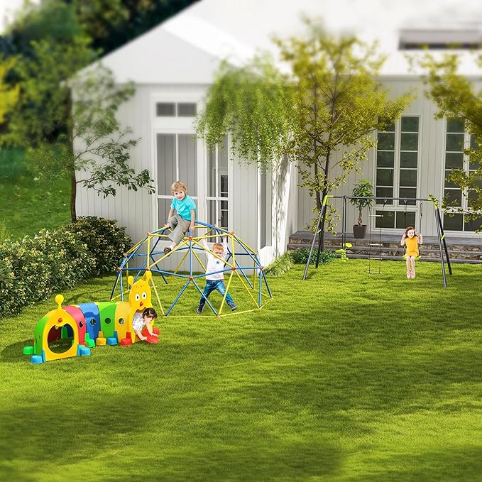 Qaba Caterpillar Tunnel, Toddler Tunnel for Kids Crawl and Climb Through, Kids' Play Structure Indoor Outdoor, 6 Sections, Multicolored
