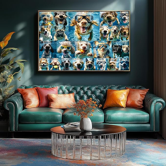 Underwater Dogs Jigsaw Puzzles 1000 Pieces for Adults Funny Cute Dogs Collage Puzzles for Adults 1000 Pieces with Letters on Back Hard Impossible Difficult Challenging Family Puzzle
