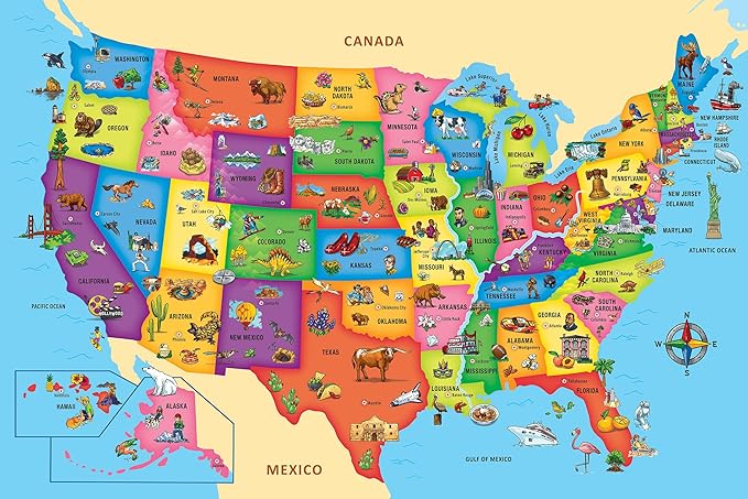 MasterPieces Floor Puzzle - Jumbo Size 80 Piece Jigsaw Puzzle for Kids - USA Map Shaped Puzzle - 3ftx2ft