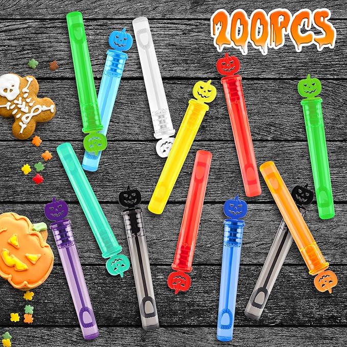 200PCS Halloween Party Favor, Halloween Bubble Wands for Kids, Halloween Trick or Treat Toys, Goodies Bag Fillers, Pinata Fillers, Mini Bubble Wands for Party Supplies