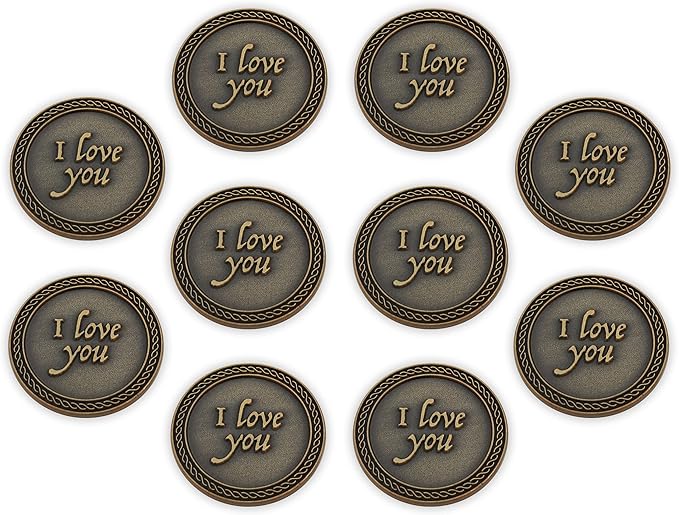 Bulk Set of 10 Romantic Love Expression Coins, I Love You, Grow Old Along with Me, The Best is Yet to Be, Anniversary Pocket Tokens for Date Night, Love Gift for Men & Women, from Him or Her