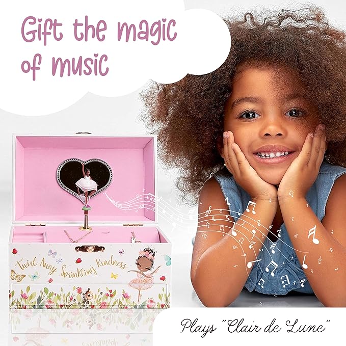 The Memory Building Company Ballerina Musical Jewelry Box, Classic Melody, Storage Organizer Kids Ages 6-12, Wood Construction w/ 2 Compartments