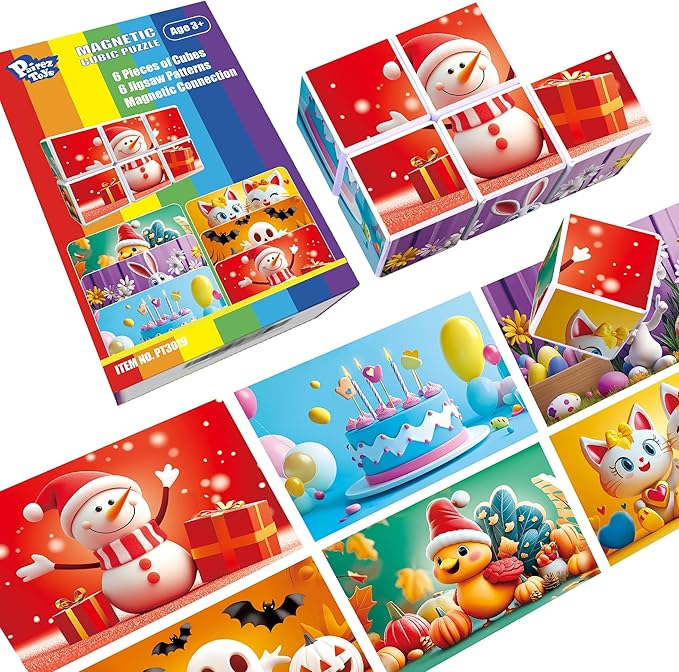 Magnetic Blocks for Toddler Toys, 1.65 inch Magnetic Cubes for Kids, Holidays Theme of Valentine's Day, Easter, Thanksgiving, Halloween, Christmas, Birthday Gifts for Kids