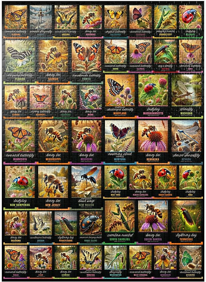 MyPuzzle Collage: State Insects Poster, Vol.1 - Premium 1000 Piece Jigsaw Puzzle for Adults