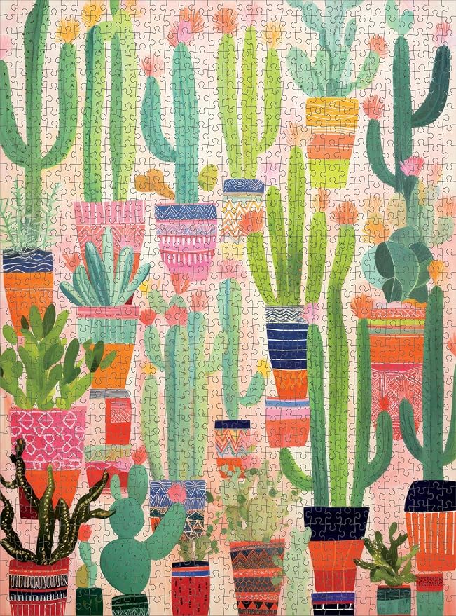 Cross & Glory - Botanical Brushstrokes: A Cacti Tapestry - 1000 Piece Jigsaw Puzzle | Plant Jigsaw Puzzle | Artistic Challenge with Vibrant Satin Finish