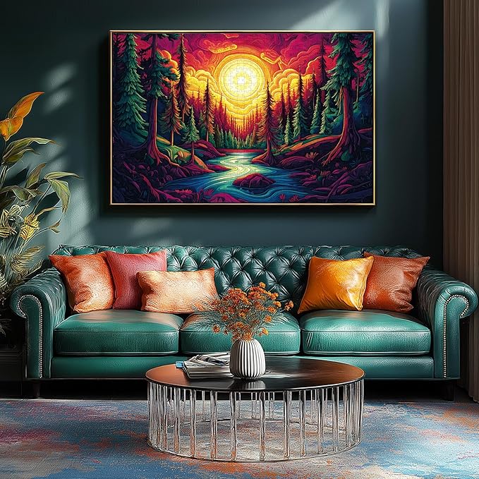 Forest Landscape Jigsaw Puzzles for Adults 1000 Pieces Sunset Scene River Tree Puzzle Challenging Difficult Puzzles Nature Art Family Challenging Funny Puzzle Perfect for Game Nights (27.5"X19.6")