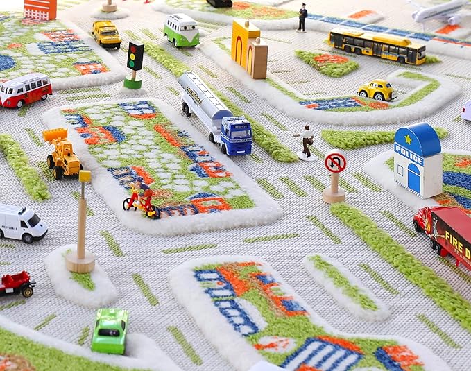 IVI Mini City Thick 3D Kids Play Mat Rug, 71" L x 53" W, Non-Toxic, Stain Resistant, Educational Montessori Activity Toys for Kids