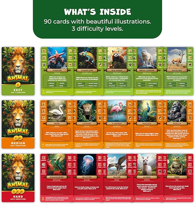 Guess The Animal – Educational Guess In 5 Clues Game for Kids & Family – Fun Children’s Guessing Game for Learning Animals, Perfect for Home, School or Travel – Girls, Boys Ages 6, 7, 8, 9, 10
