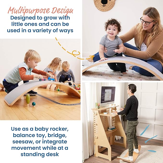 ECR4Kids Balance Board with Felt Base, Montessori Toy, Light Grey