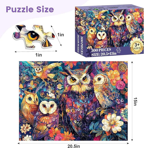 300 Pieces Owl Puzzle for Adults, Bird Puzzle 300 Pieces Recycled Cardboard Jigsaw Puzzles for Adults, Family Challenging Game Home Decor Gift Toy for Teens Kids Seniors 20.5×15 in