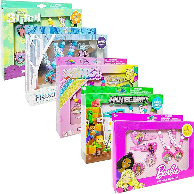 LUV HER Barbie Accessories for Girls 6 Piece Toy Jewelry Box Set with 2 Rings, 2 Bead Bracelets, and Snap Hair Clips Ages 3+