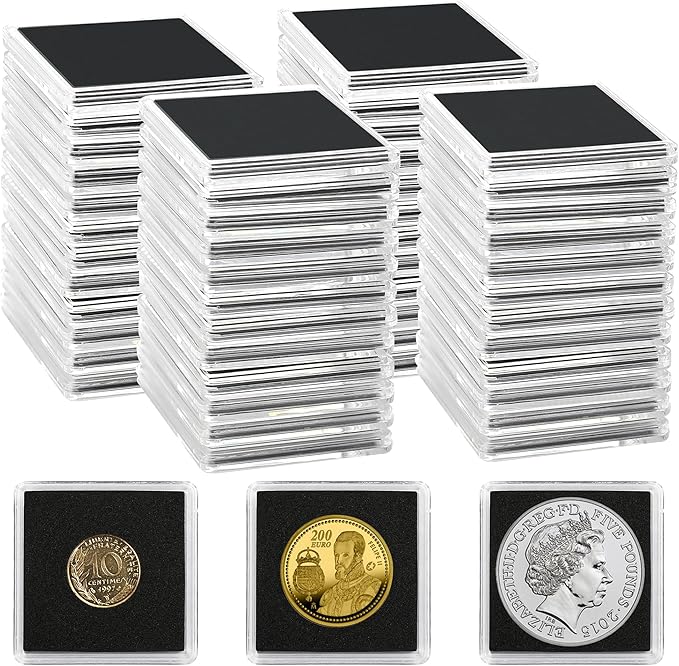 Uncle Paul 50 PCS Coin Capsules, Coin Snap Holders with 5 Sizes Black Gaskets 20/25/30/35/40mm, Clear Coin Cases for Coin Collection Supplies Silver Dollar Pounds Cents