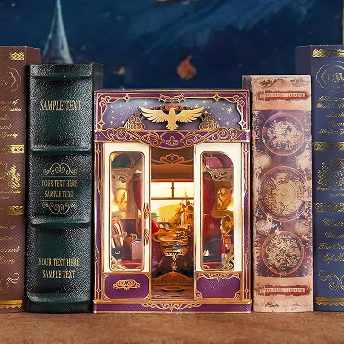 Tonecheer DIY Book Nook Kit for Adults, Miniature Infinity Train Cabin Magical Vintage Carriage Model, Wooden 3D Puzzle Dollhouse Booknook Decorative Bookend Gifts (Magical Journey)